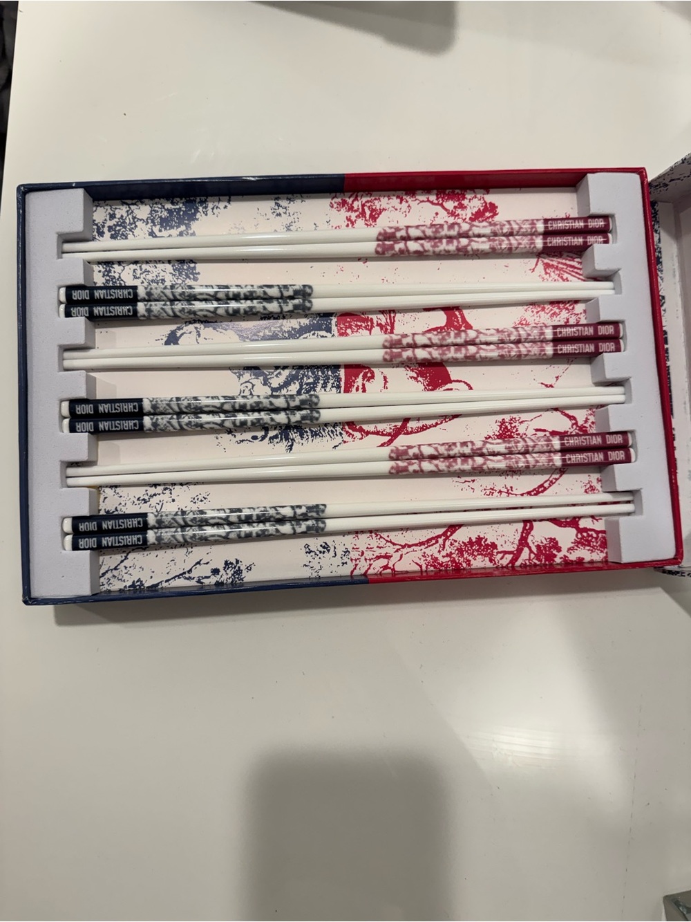 Dior Japan Rare Chopsticks 6 Set with Red and Blue Accents